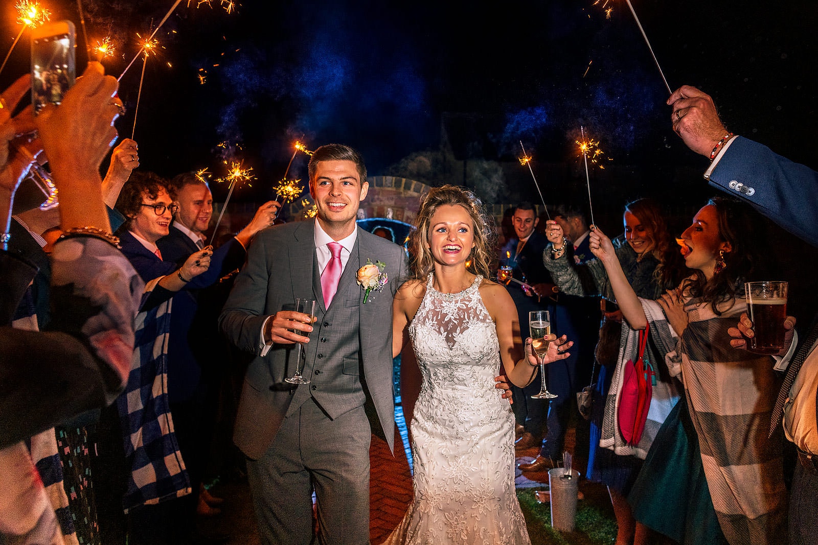 Sparkler exit from a Blackwell Grange Wedding