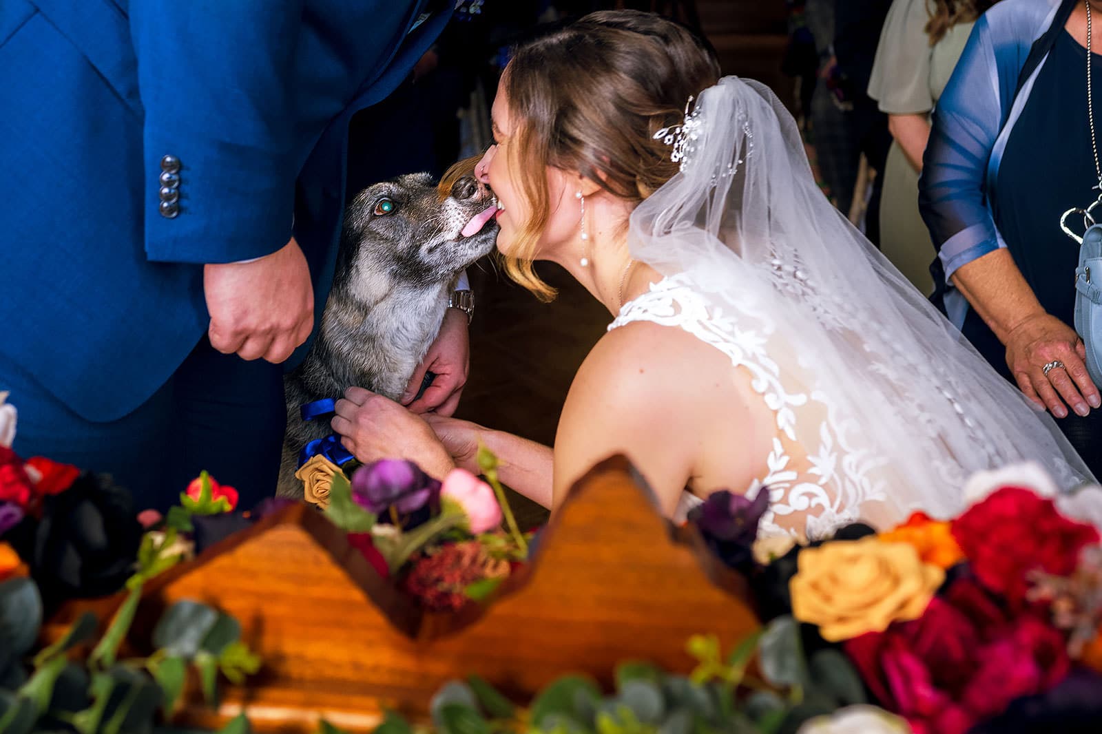 Bride kissing her dog at Manor By The Lake 